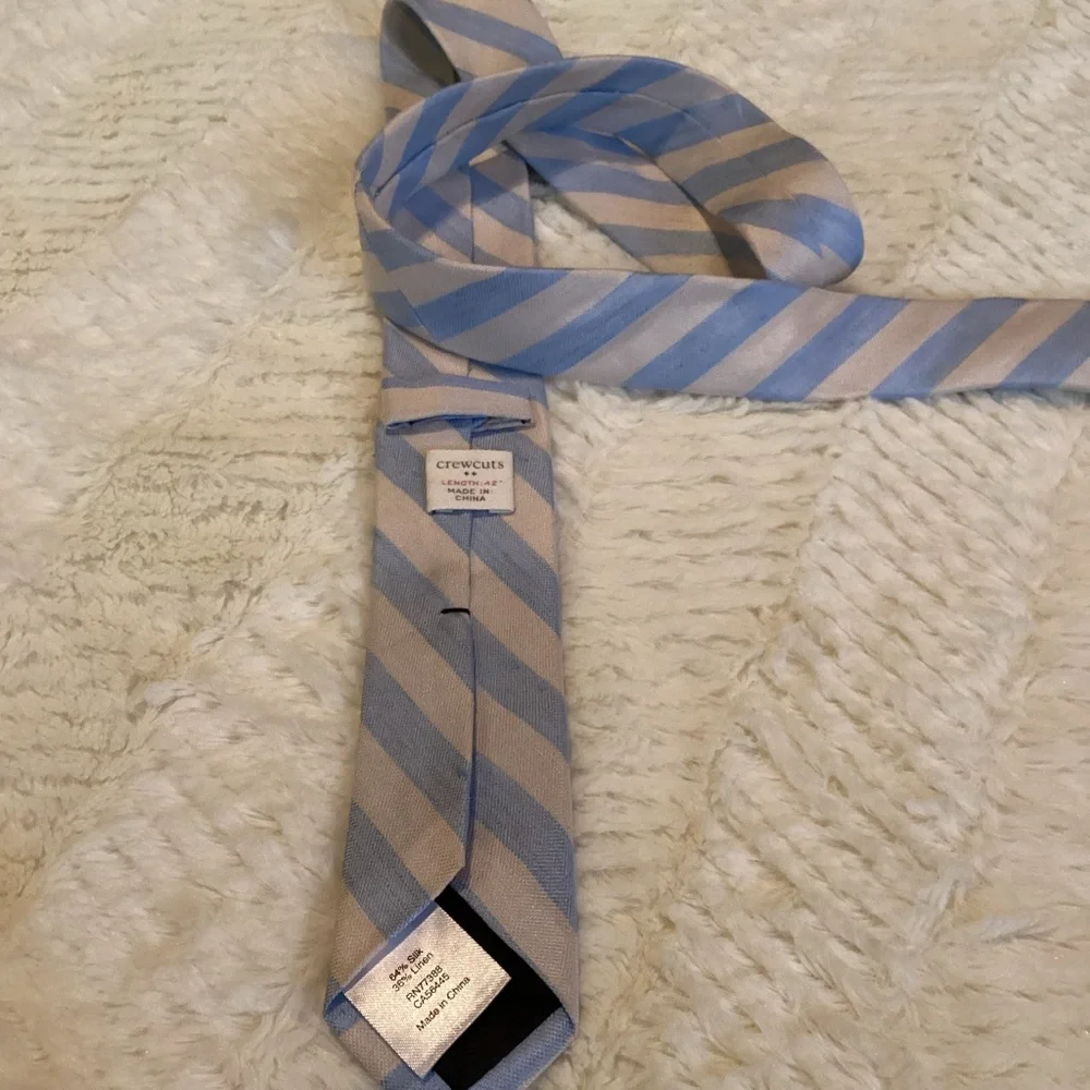 Kids Crewcuts 42’’ Silk/Linen Baby Blue White Stripped Boys Church Picture Tie